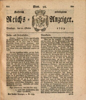 Kaiserlich privilegirter Reichs-Anzeiger (Allgemeiner Anzeiger der Deutschen) Dienstag 22. Oktober 1793