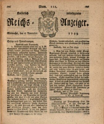Kaiserlich privilegirter Reichs-Anzeiger (Allgemeiner Anzeiger der Deutschen) Mittwoch 6. November 1793