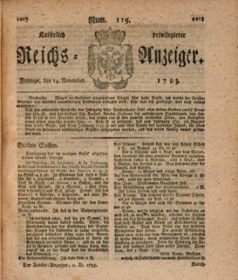 Kaiserlich privilegirter Reichs-Anzeiger (Allgemeiner Anzeiger der Deutschen) Donnerstag 14. November 1793