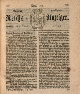 Kaiserlich privilegirter Reichs-Anzeiger (Allgemeiner Anzeiger der Deutschen) Montag 9. Dezember 1793