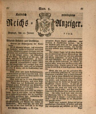 Kaiserlich privilegirter Reichs-Anzeiger (Allgemeiner Anzeiger der Deutschen) Freitag 10. Januar 1794