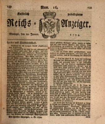Kaiserlich privilegirter Reichs-Anzeiger (Allgemeiner Anzeiger der Deutschen) Montag 20. Januar 1794