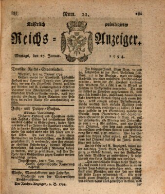 Kaiserlich privilegirter Reichs-Anzeiger (Allgemeiner Anzeiger der Deutschen) Montag 27. Januar 1794