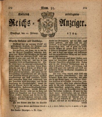 Kaiserlich privilegirter Reichs-Anzeiger (Allgemeiner Anzeiger der Deutschen) Dienstag 11. Februar 1794