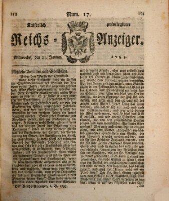 Kaiserlich privilegirter Reichs-Anzeiger (Allgemeiner Anzeiger der Deutschen) Mittwoch 21. Januar 1795