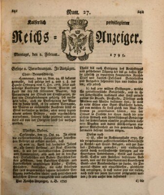 Kaiserlich privilegirter Reichs-Anzeiger (Allgemeiner Anzeiger der Deutschen) Montag 2. Februar 1795