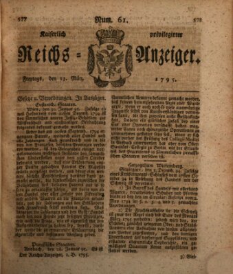 Kaiserlich privilegirter Reichs-Anzeiger (Allgemeiner Anzeiger der Deutschen) Freitag 13. März 1795