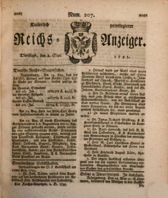 Kaiserlich privilegirter Reichs-Anzeiger (Allgemeiner Anzeiger der Deutschen) Dienstag 8. September 1795
