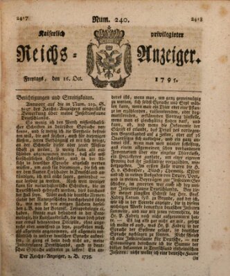 Kaiserlich privilegirter Reichs-Anzeiger (Allgemeiner Anzeiger der Deutschen) Freitag 16. Oktober 1795