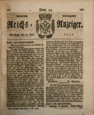 Kaiserlich privilegirter Reichs-Anzeiger (Allgemeiner Anzeiger der Deutschen) Dienstag 23. Februar 1796