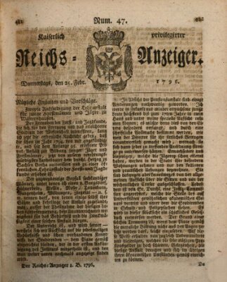 Kaiserlich privilegirter Reichs-Anzeiger (Allgemeiner Anzeiger der Deutschen) Donnerstag 25. Februar 1796