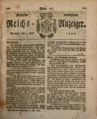 Kaiserlich privilegirter Reichs-Anzeiger (Allgemeiner Anzeiger der Deutschen) Montag 4. April 1796