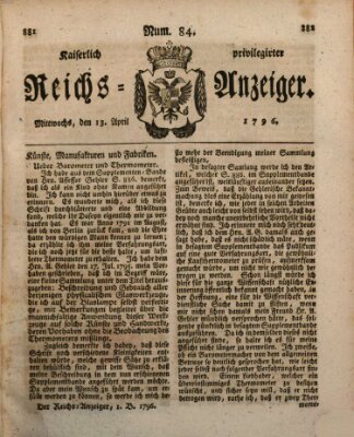 Kaiserlich privilegirter Reichs-Anzeiger (Allgemeiner Anzeiger der Deutschen) Mittwoch 13. April 1796