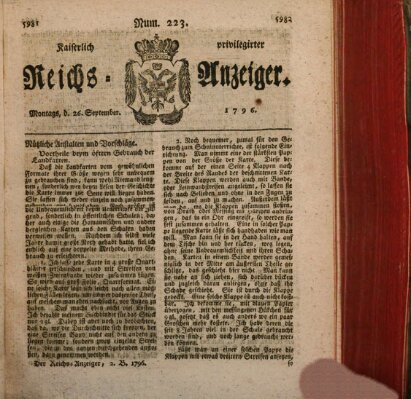 Kaiserlich privilegirter Reichs-Anzeiger (Allgemeiner Anzeiger der Deutschen) Montag 26. September 1796