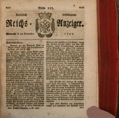 Kaiserlich privilegirter Reichs-Anzeiger (Allgemeiner Anzeiger der Deutschen) Mittwoch 28. September 1796