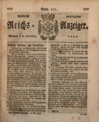 Kaiserlich privilegirter Reichs-Anzeiger (Allgemeiner Anzeiger der Deutschen) Montag 21. November 1796