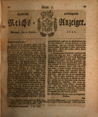 Kaiserlich privilegirter Reichs-Anzeiger (Allgemeiner Anzeiger der Deutschen) Montag 9. Januar 1797