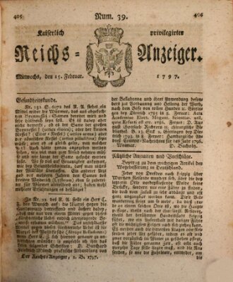 Kaiserlich privilegirter Reichs-Anzeiger (Allgemeiner Anzeiger der Deutschen) Mittwoch 15. Februar 1797