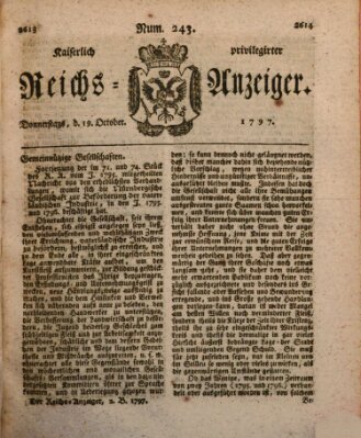 Kaiserlich privilegirter Reichs-Anzeiger (Allgemeiner Anzeiger der Deutschen) Donnerstag 19. Oktober 1797