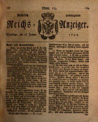 Kaiserlich privilegirter Reichs-Anzeiger (Allgemeiner Anzeiger der Deutschen) Dienstag 16. Januar 1798