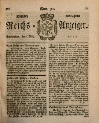 Kaiserlich privilegirter Reichs-Anzeiger (Allgemeiner Anzeiger der Deutschen) Donnerstag 1. März 1798