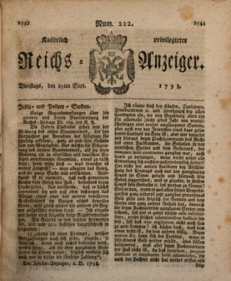 Kaiserlich privilegirter Reichs-Anzeiger (Allgemeiner Anzeiger der Deutschen) Dienstag 25. September 1798