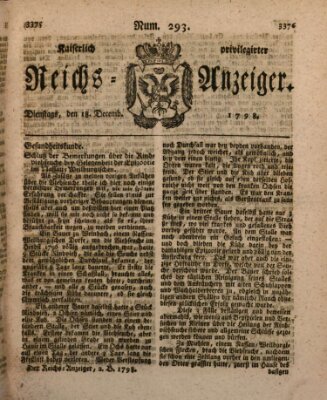 Kaiserlich privilegirter Reichs-Anzeiger (Allgemeiner Anzeiger der Deutschen) Dienstag 18. Dezember 1798