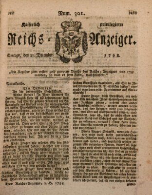 Kaiserlich privilegirter Reichs-Anzeiger (Allgemeiner Anzeiger der Deutschen) Montag 31. Dezember 1798
