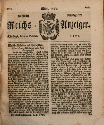 Kaiserlich privilegirter Reichs-Anzeiger (Allgemeiner Anzeiger der Deutschen) Dienstag 8. Oktober 1799