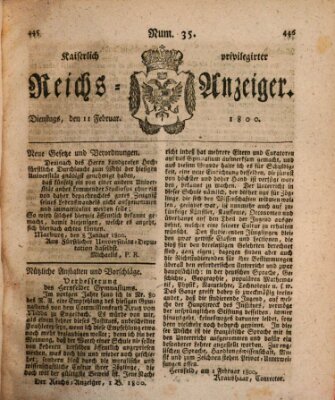 Kaiserlich privilegirter Reichs-Anzeiger (Allgemeiner Anzeiger der Deutschen) Dienstag 11. Februar 1800
