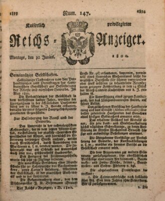 Kaiserlich privilegirter Reichs-Anzeiger (Allgemeiner Anzeiger der Deutschen) Montag 30. Juni 1800