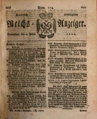 Kaiserlich privilegirter Reichs-Anzeiger (Allgemeiner Anzeiger der Deutschen) Donnerstag 31. Juli 1800