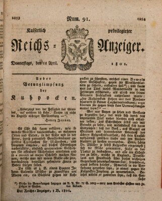 Kaiserlich privilegirter Reichs-Anzeiger (Allgemeiner Anzeiger der Deutschen) Donnerstag 16. April 1801