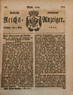 Kaiserlich privilegirter Reichs-Anzeiger (Allgemeiner Anzeiger der Deutschen) Dienstag 5. Mai 1801
