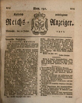 Kaiserlich privilegirter Reichs-Anzeiger (Allgemeiner Anzeiger der Deutschen) Mittwoch 29. Juli 1801