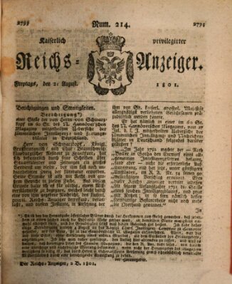 Kaiserlich privilegirter Reichs-Anzeiger (Allgemeiner Anzeiger der Deutschen) Freitag 21. August 1801