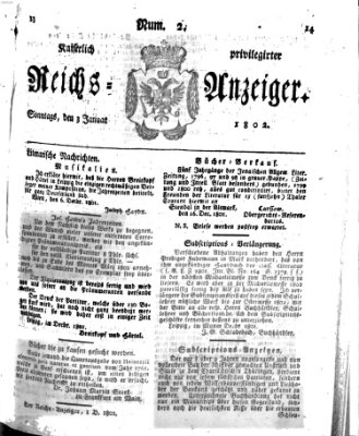 Kaiserlich privilegirter Reichs-Anzeiger (Allgemeiner Anzeiger der Deutschen) Sonntag 3. Januar 1802