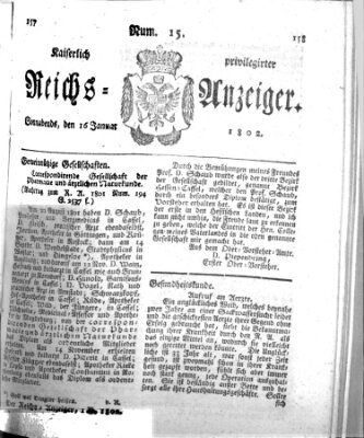 Kaiserlich privilegirter Reichs-Anzeiger (Allgemeiner Anzeiger der Deutschen) Samstag 16. Januar 1802