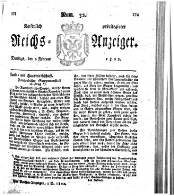 Kaiserlich privilegirter Reichs-Anzeiger (Allgemeiner Anzeiger der Deutschen) Dienstag 2. Februar 1802