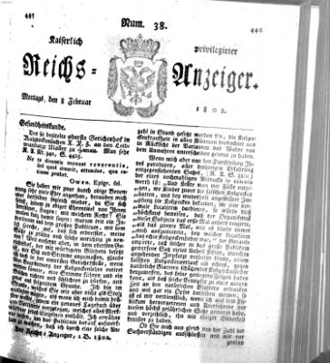 Kaiserlich privilegirter Reichs-Anzeiger (Allgemeiner Anzeiger der Deutschen) Montag 8. Februar 1802