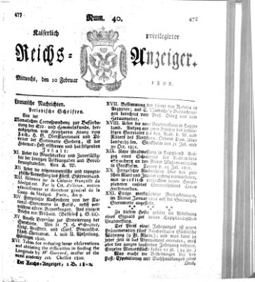 Kaiserlich privilegirter Reichs-Anzeiger (Allgemeiner Anzeiger der Deutschen) Mittwoch 10. Februar 1802