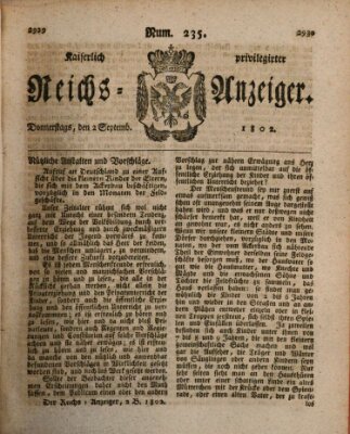 Kaiserlich privilegirter Reichs-Anzeiger (Allgemeiner Anzeiger der Deutschen) Donnerstag 2. September 1802