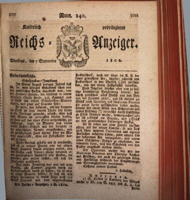Kaiserlich privilegirter Reichs-Anzeiger (Allgemeiner Anzeiger der Deutschen) Dienstag 7. September 1802