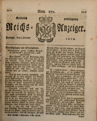 Kaiserlich privilegirter Reichs-Anzeiger (Allgemeiner Anzeiger der Deutschen) Freitag 8. Oktober 1802
