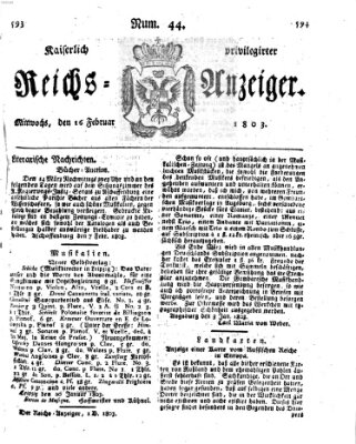 Kaiserlich privilegirter Reichs-Anzeiger (Allgemeiner Anzeiger der Deutschen) Mittwoch 16. Februar 1803