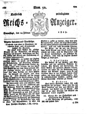 Kaiserlich privilegirter Reichs-Anzeiger (Allgemeiner Anzeiger der Deutschen) Donnerstag 24. Februar 1803