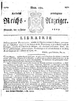 Kaiserlich privilegirter Reichs-Anzeiger (Allgemeiner Anzeiger der Deutschen) Mittwoch 13. Juli 1803