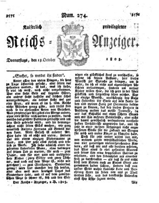 Kaiserlich privilegirter Reichs-Anzeiger (Allgemeiner Anzeiger der Deutschen) Donnerstag 13. Oktober 1803