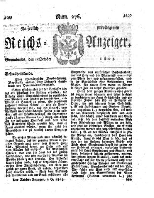 Kaiserlich privilegirter Reichs-Anzeiger (Allgemeiner Anzeiger der Deutschen) Samstag 15. Oktober 1803