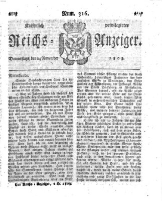 Kaiserlich privilegirter Reichs-Anzeiger (Allgemeiner Anzeiger der Deutschen) Donnerstag 24. November 1803